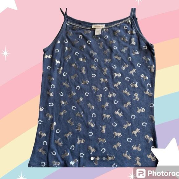 Limited Too, girls size 14, cami Blue with silver horses and horseshoes. - Picture 1 of 5